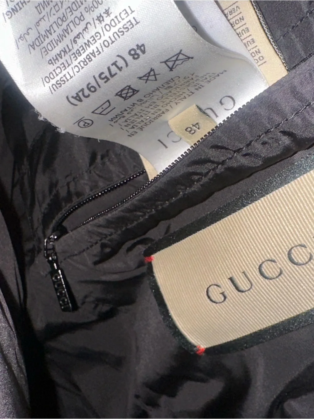 Gucci Black Puffer Jacket with Gold Logo Trim